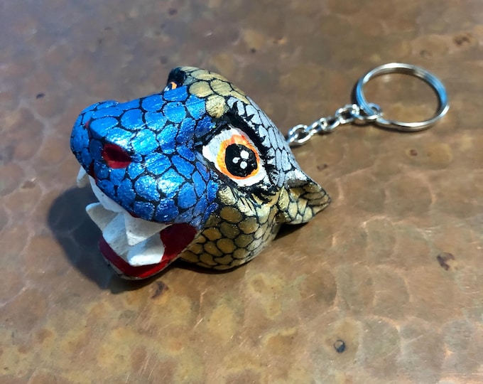 Alebrije Alebrije Jaguar Head Keychain  Handcrafted Wood Carving by Esperanza Martinez from Oaxaca, Mexico.