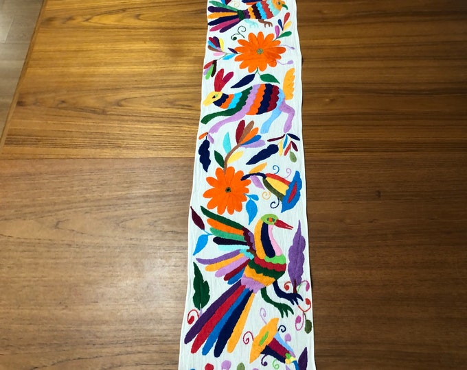 Otomi Hand Embroidered Table Runner / Bed Scarf - Multicolor (74” x 8”)