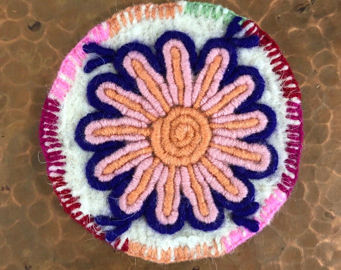 Hand Embroidered Drink Coaster from San Cristobal de las Casas, Chiapas, Mexico (4.5” diameter)