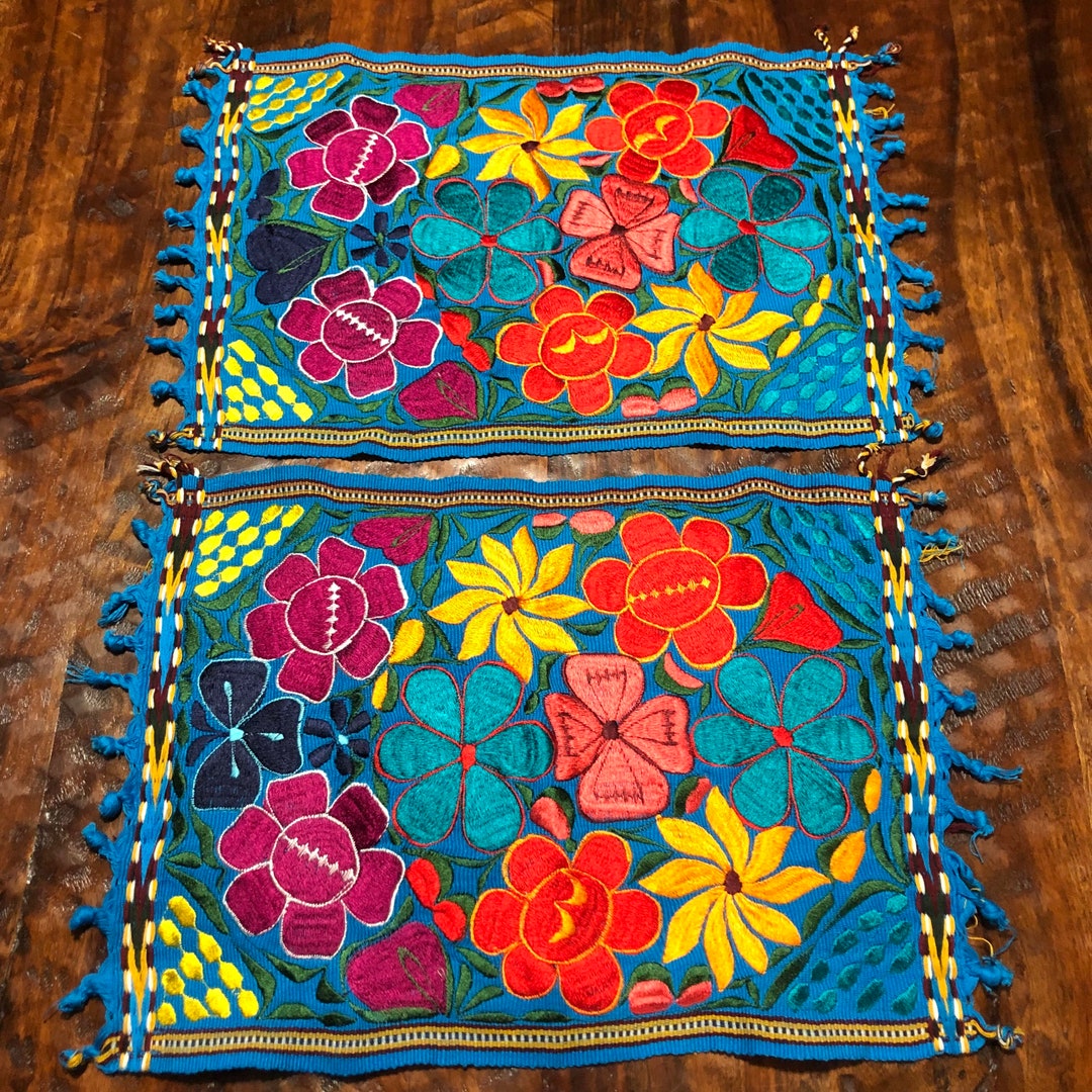 Hand Woven Cotton Placemats With Multicolor Embroidered Etsy