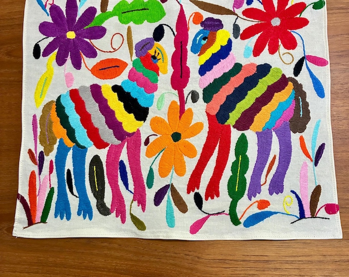 Hand Embroidered Otomi Placemat: Mexican Folk Art Decor (16.5” x 13")