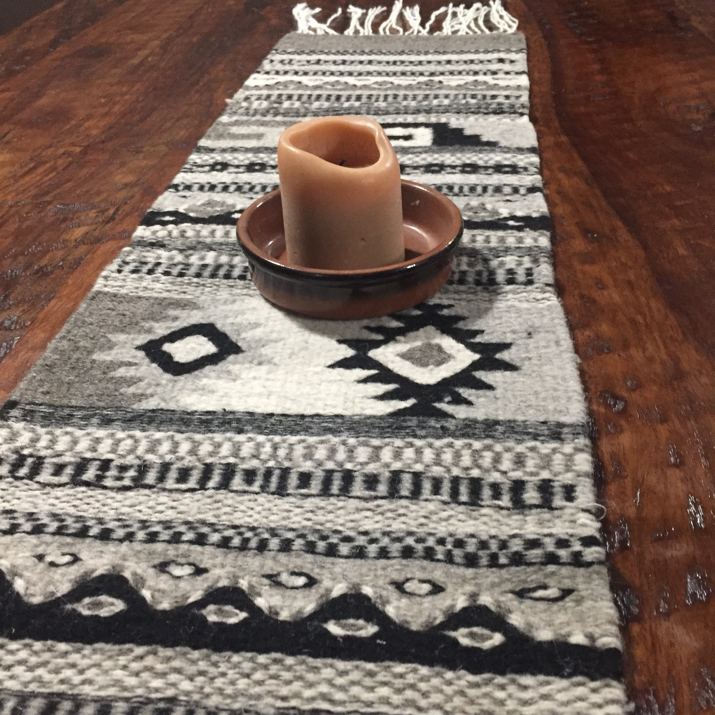 Zapotec hand woven merino wool table runner 40 x 10