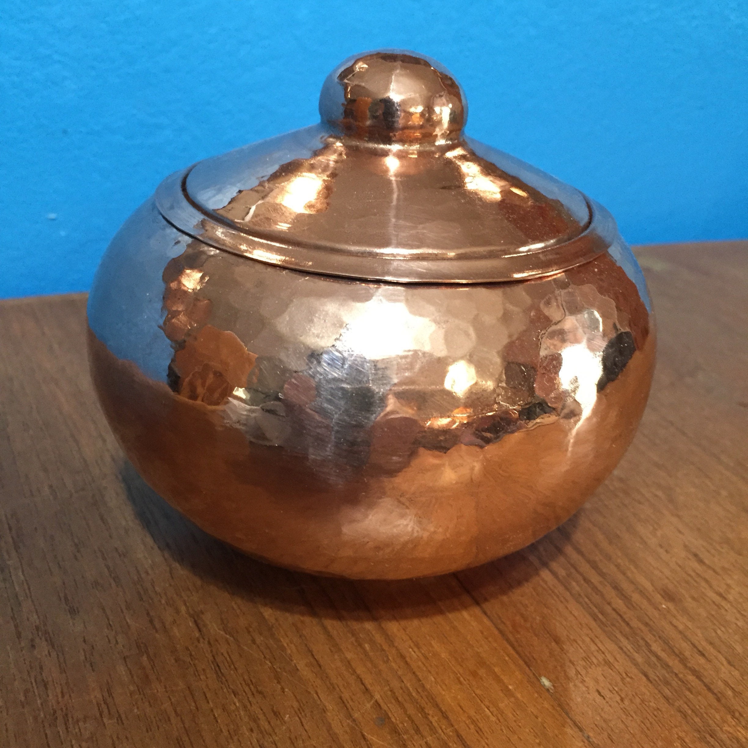 Hammered Copper Round Storage Container with Lid