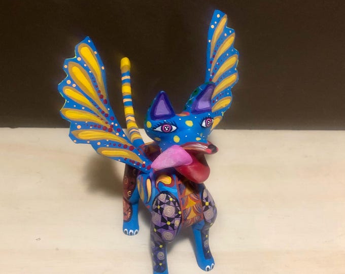 Alebrije Spirit Dog Handcrafted Wood Carving by Zeny Fuentes & Reyna Piña from Oaxaca, Mexico.