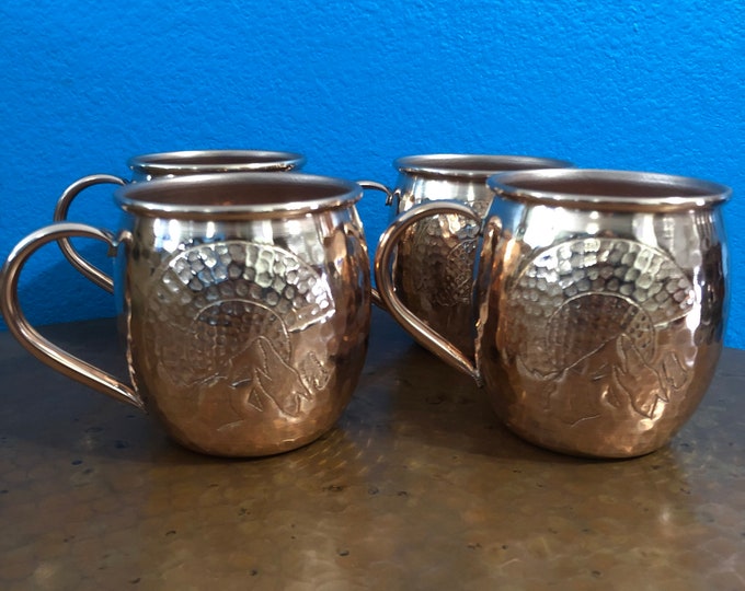 4-pack of 16oz Moscow Mule Hammered Copper Barrel Mug with Colorado C and Mountains logo