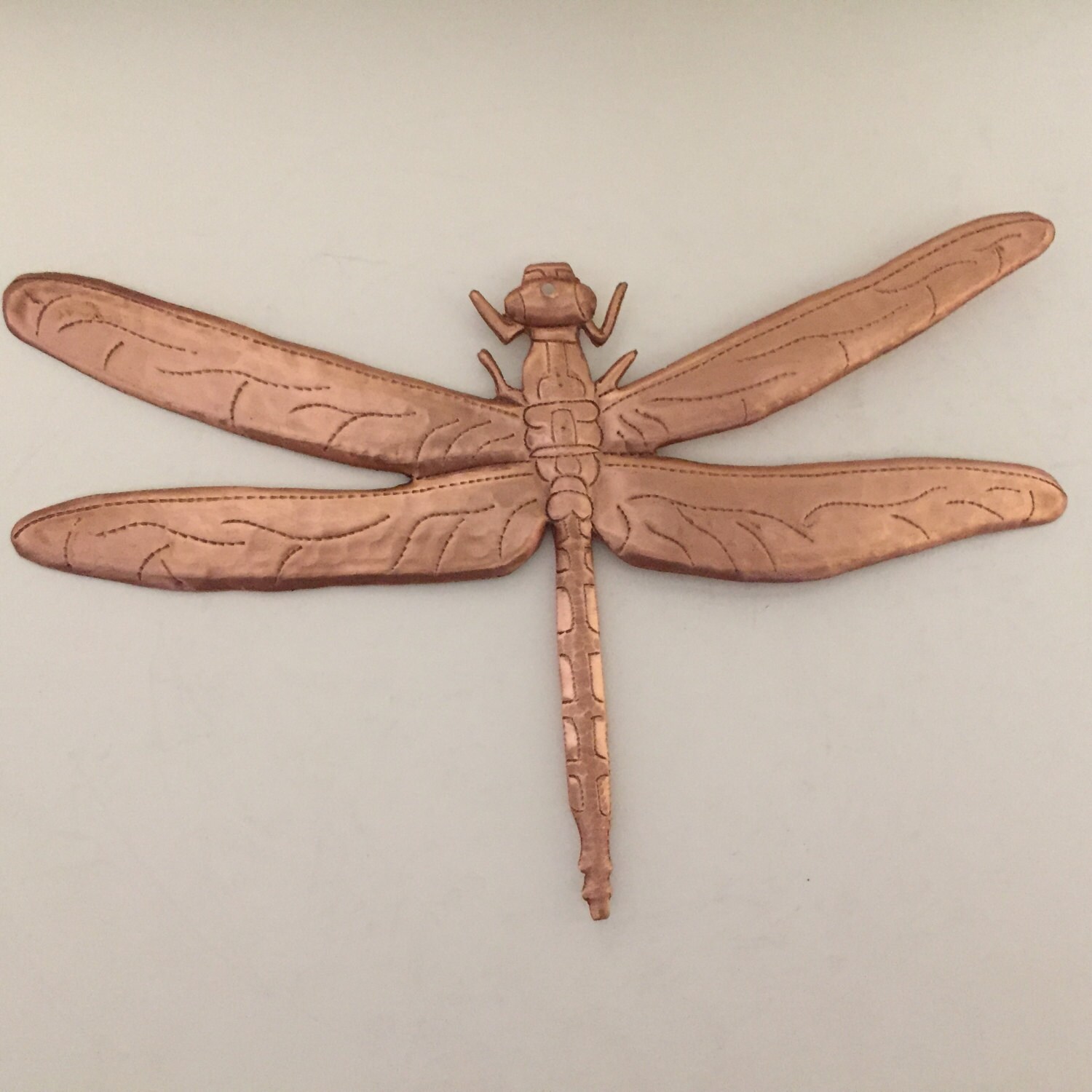 Handcrafted Pure Hammered Copper Hanging Dragonfly 10 x 6