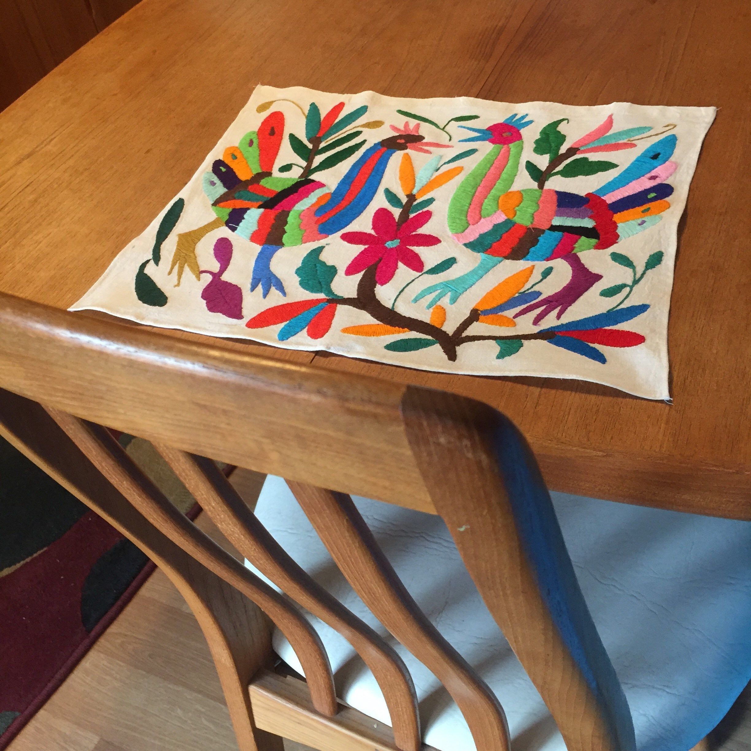Hand embroidered Otomí placemat (approx. 17 x 13) multicolor birds