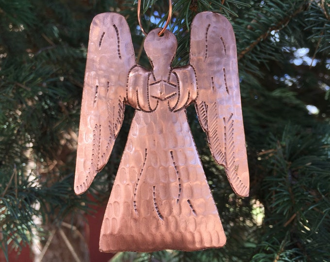 Handcrafted Hammered Copper Angel Christmas Tree Ornament