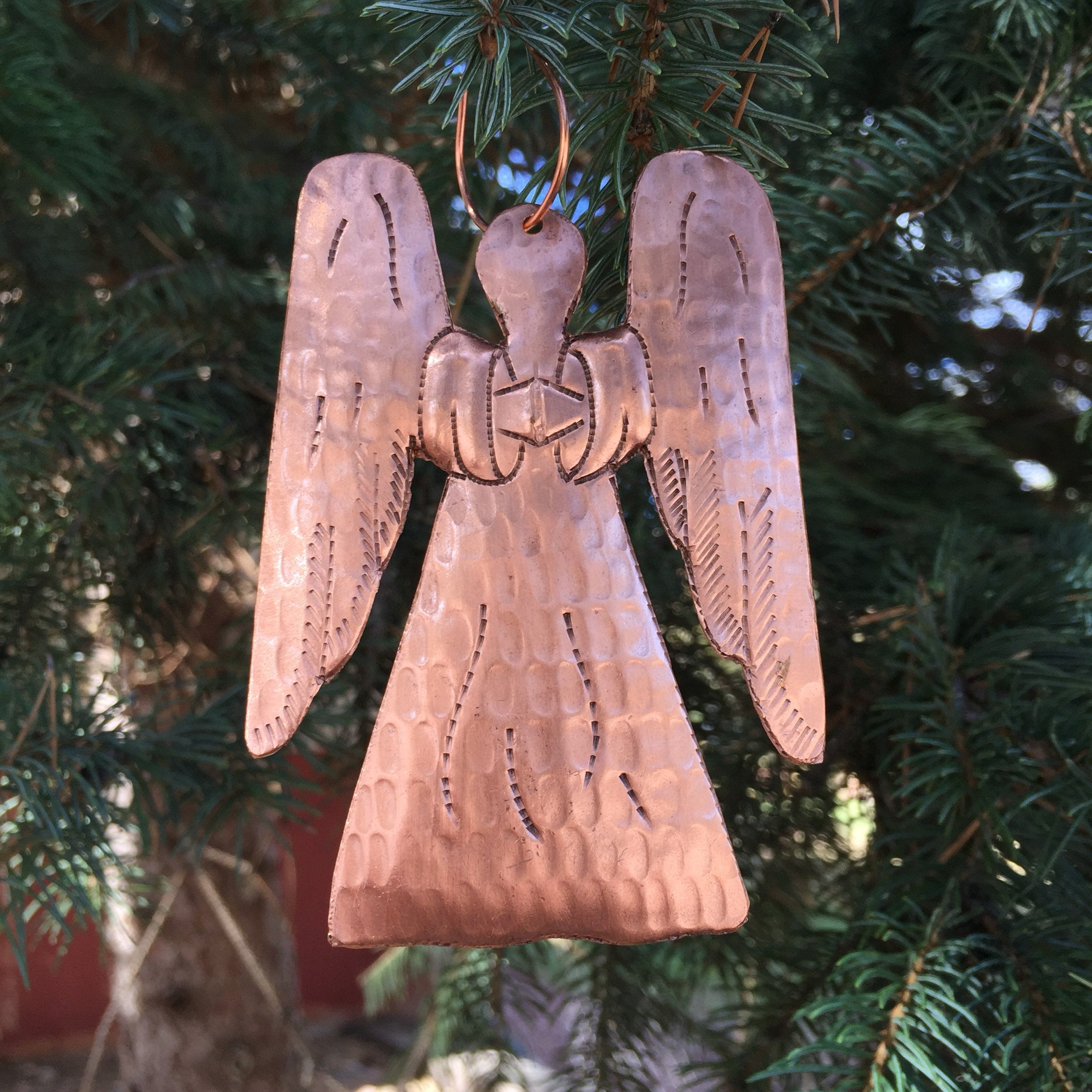 Handcrafted Hammered Copper Angel Christmas Tree Ornament