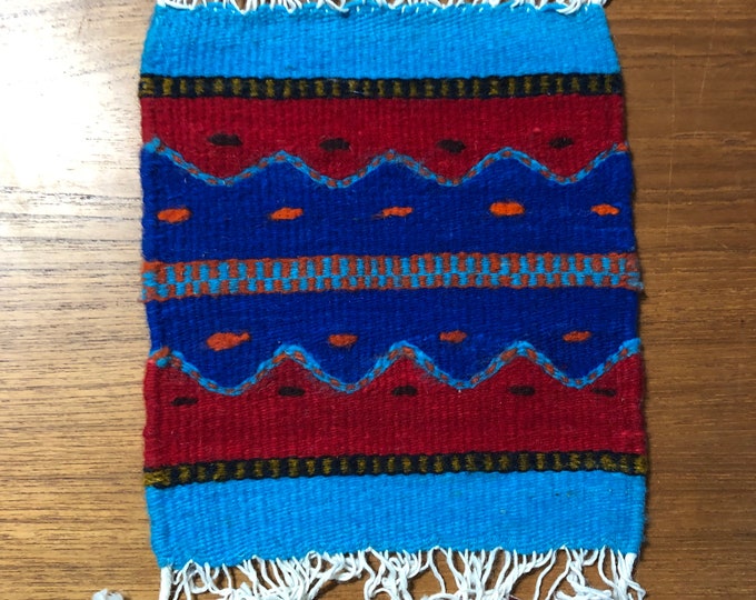 Zapotec hand woven merino wool trivet hot pad 8” x 9”