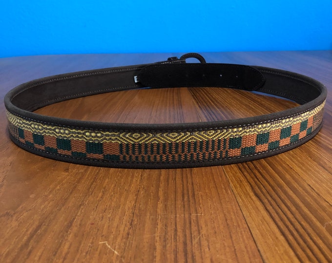 Handmade Leather Belt with Handwoven Designs from Otavalo, Ecuador - Size 38