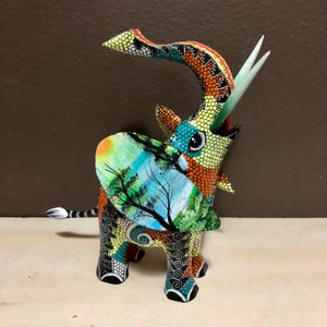 Handcrafted Alebrije Elephant Woodcarving by Esperanza and Roberto Martinez from Oaxaca, Mexico