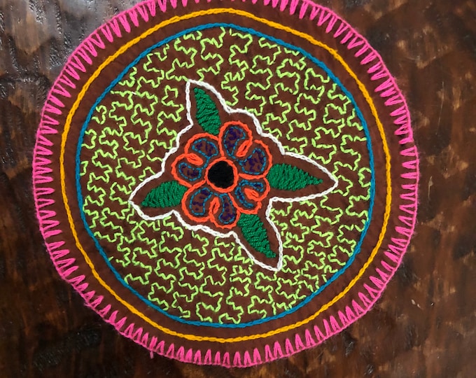 Peruvian hand embroidered round table coaster (8 1/2" diameter)