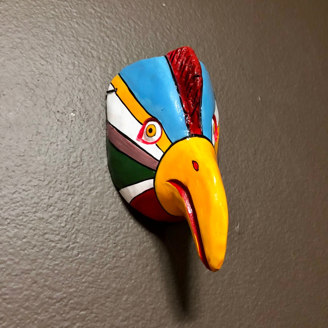 Mexican Decorative Indigenous Bird Head Hand Carved Wood Wall Mask - Etsy