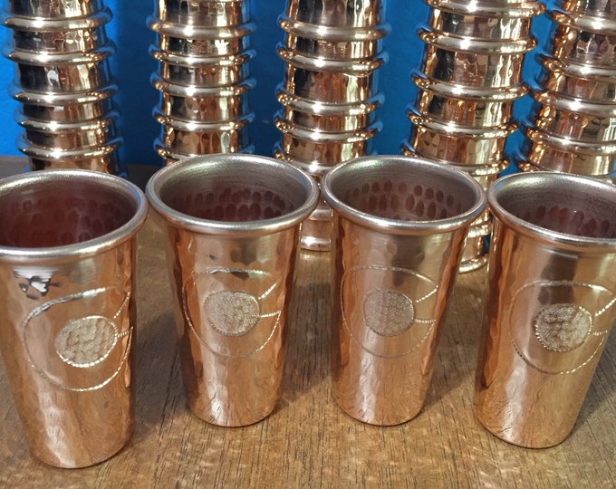 4-pack of 1.5oz Pure Hammered Copper Shot Glass with Colorado "C" hand engraved logo
