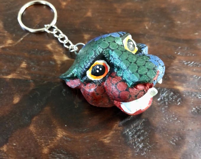 Alebrije Alebrije Jaguar Head Keychain  Handcrafted Wood Carving by Esperanza Martinez from Oaxaca, Mexico.