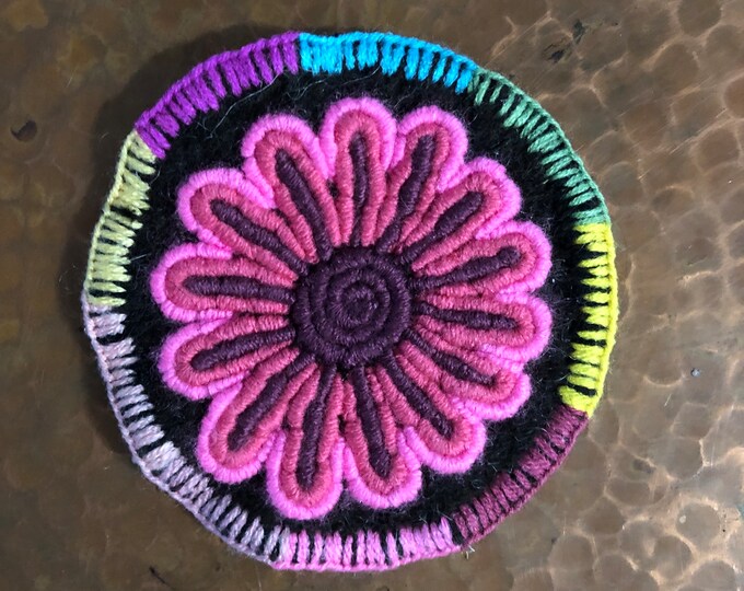 Hand Embroidered Drink Coaster from San Cristobal de las Casas, Chiapas, Mexico (4.5” diameter)