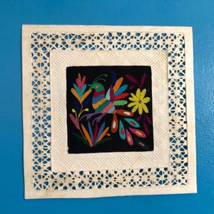 Handmade Otomi Bird Embroidery on Amate Bark Paper Art