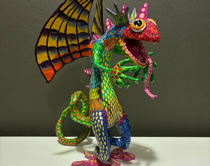 Handcrafted Paper Mache Alebrije Iguana Dragon Creature by César Miguel (Mexico City, Mexico)