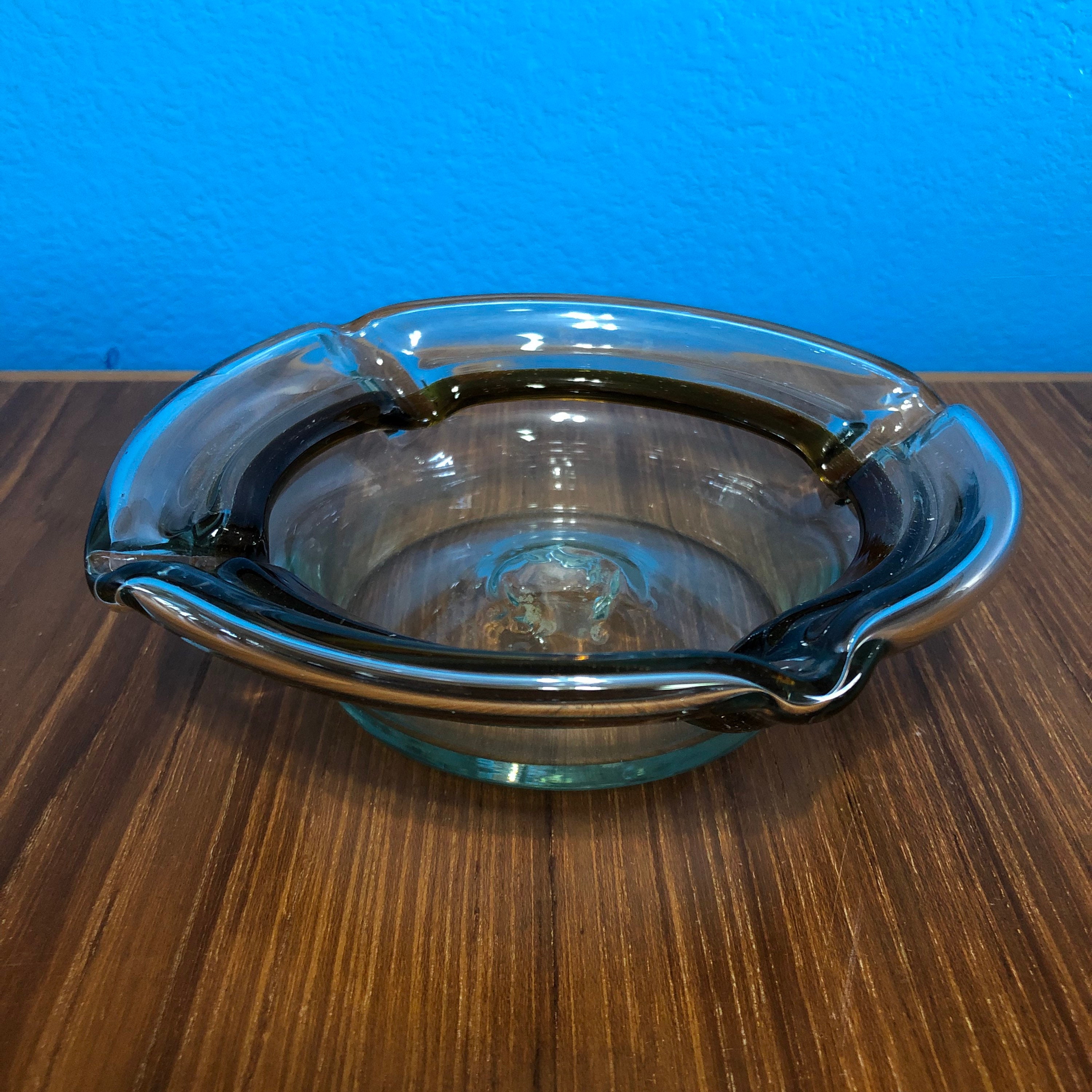Hand Blown Glass Ashtray with Brown Edge