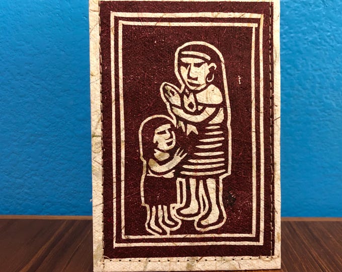 Handmade Small Paper Journal / Notebook with Linocut Print Cornhusk Paper Covers and Eucalyptus Journal Paper (80 pages)