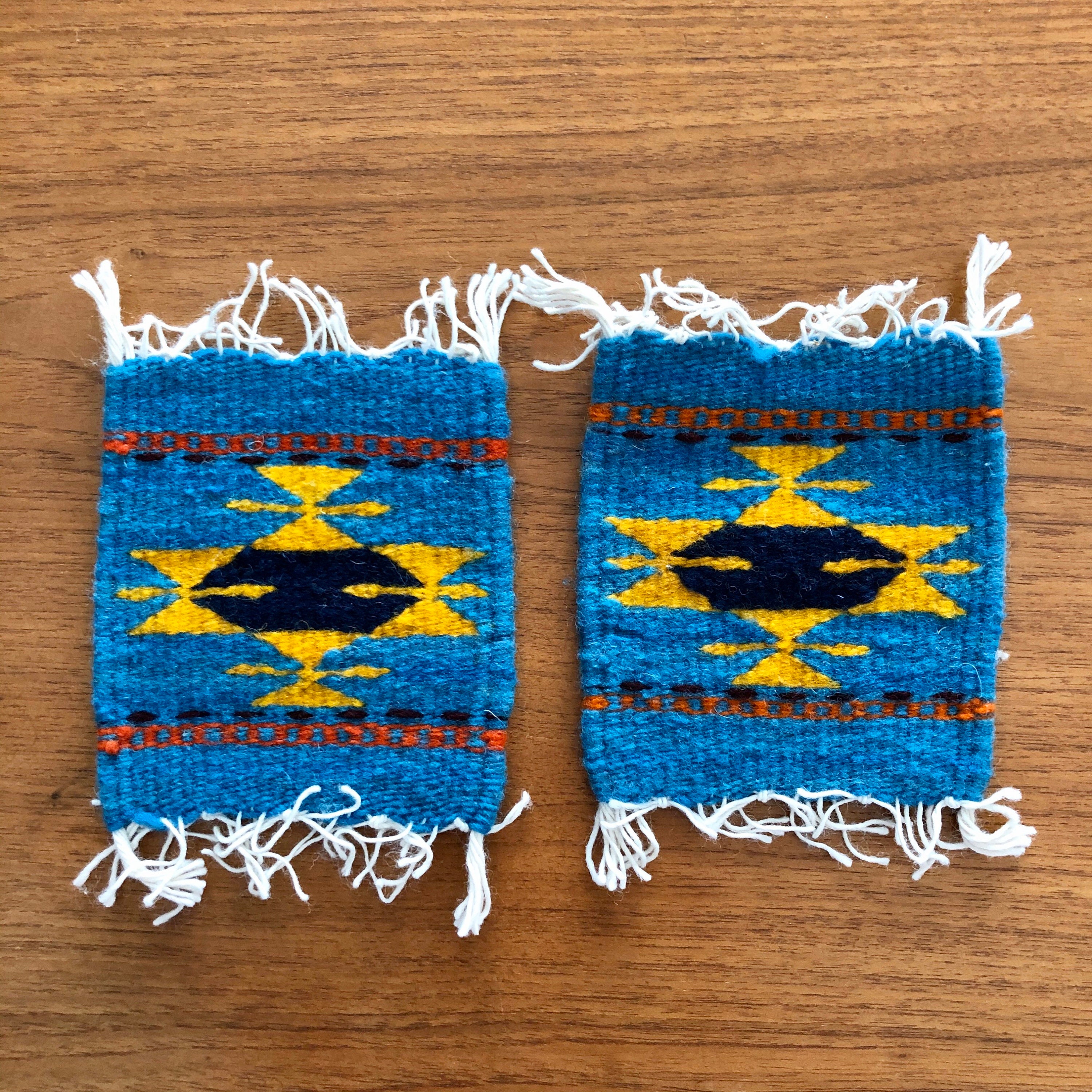 Zapotec hand woven merino wool coasters set of two approximately (5