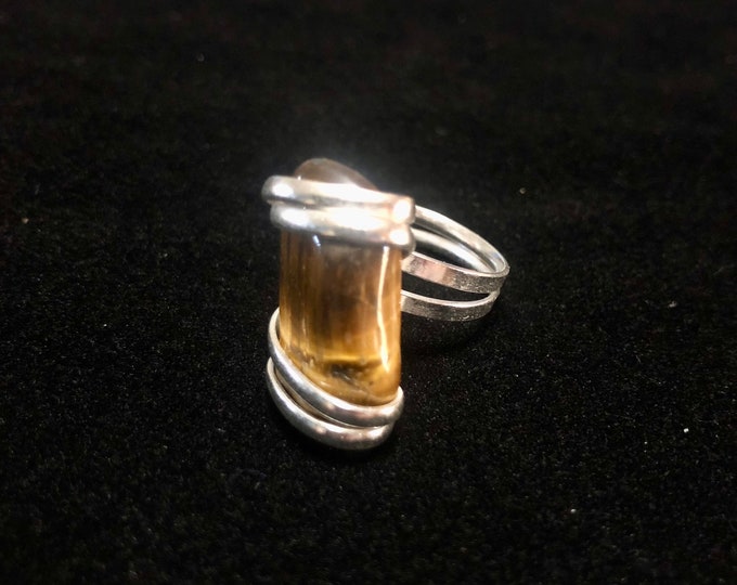 One of a Kind Polished Tiger’s Eye Ring set in Silver.