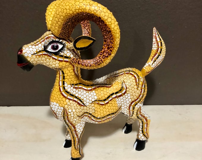 Alebrije Ram Wood Carving by Roberto and Esperanza Martinez from Oaxaca, Mexico.