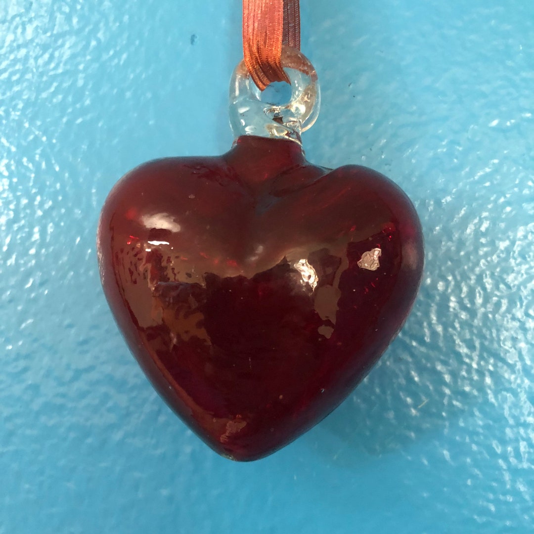Hand Blown Glass Heart Ornament Red Etsy
