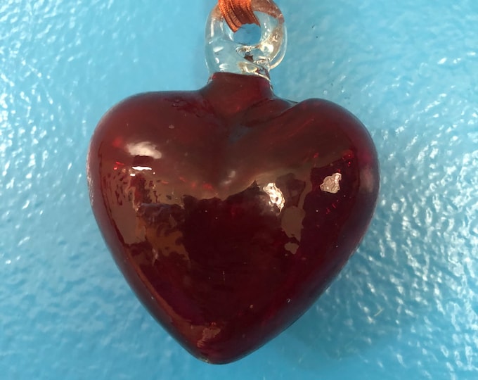 Hand Blown Glass Heart Ornament - Red