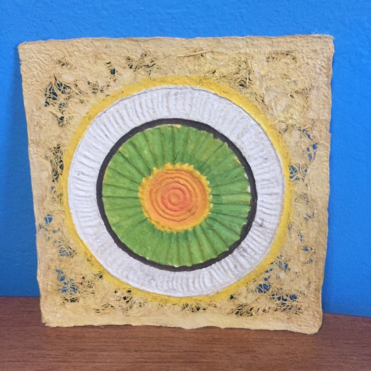 Handmade Amate Paper Wall Art with intricate lace and circle pattern