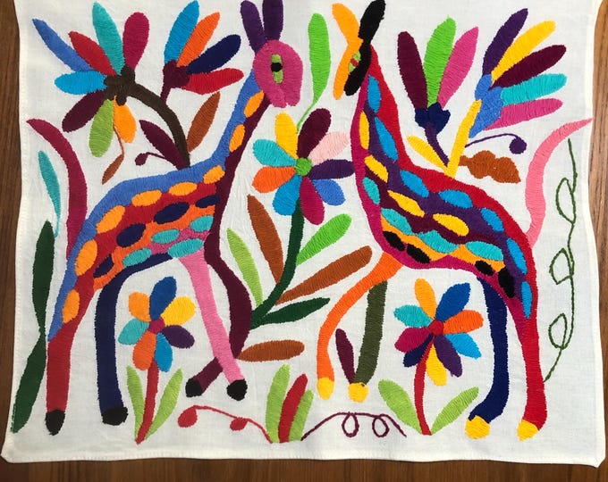 Hand Embroidered Otomi Placemat: Mexican Folk Art (17" x 13") - Multicolor Embroidery