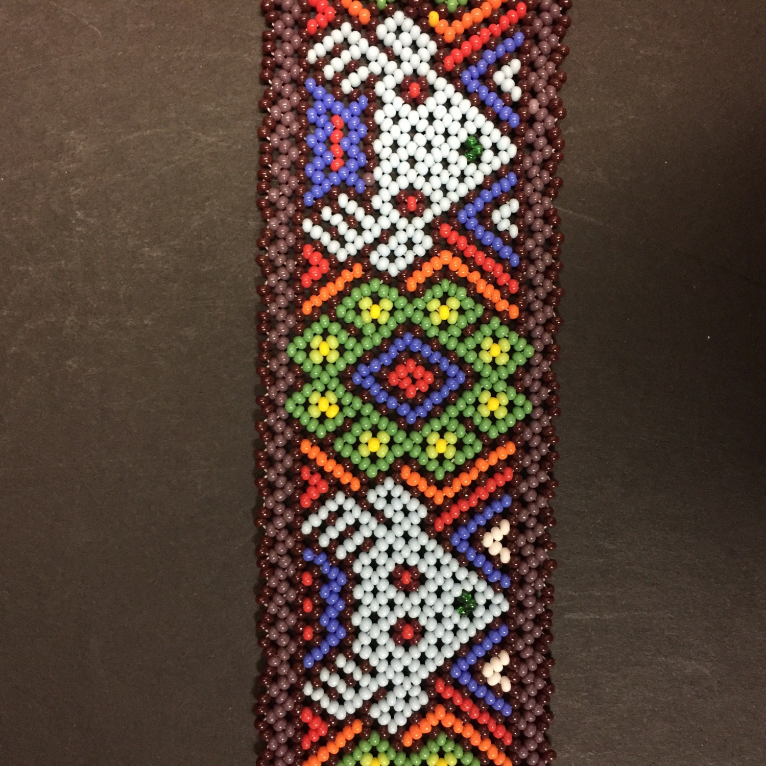 Huichol Beaded Bracelet w/ intricate deer and peyote designs (6 3/4 ...