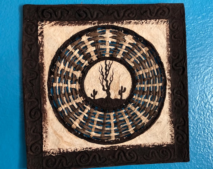Handmade Amate Paper Wall Art from Mexico (7 3/4” x 7 3/4”)