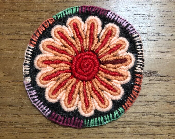 Hand Embroidered Drink Coaster from San Cristobal de las Casas, Chiapas, Mexico (4.5” diameter)