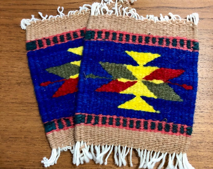 Zapotec hand woven merino wool coasters - set of two (4.75” x 5.5”)