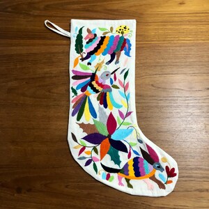 Hand Embroidered Otomi Christmas Stocking: Multicolor Mexican Folk Art