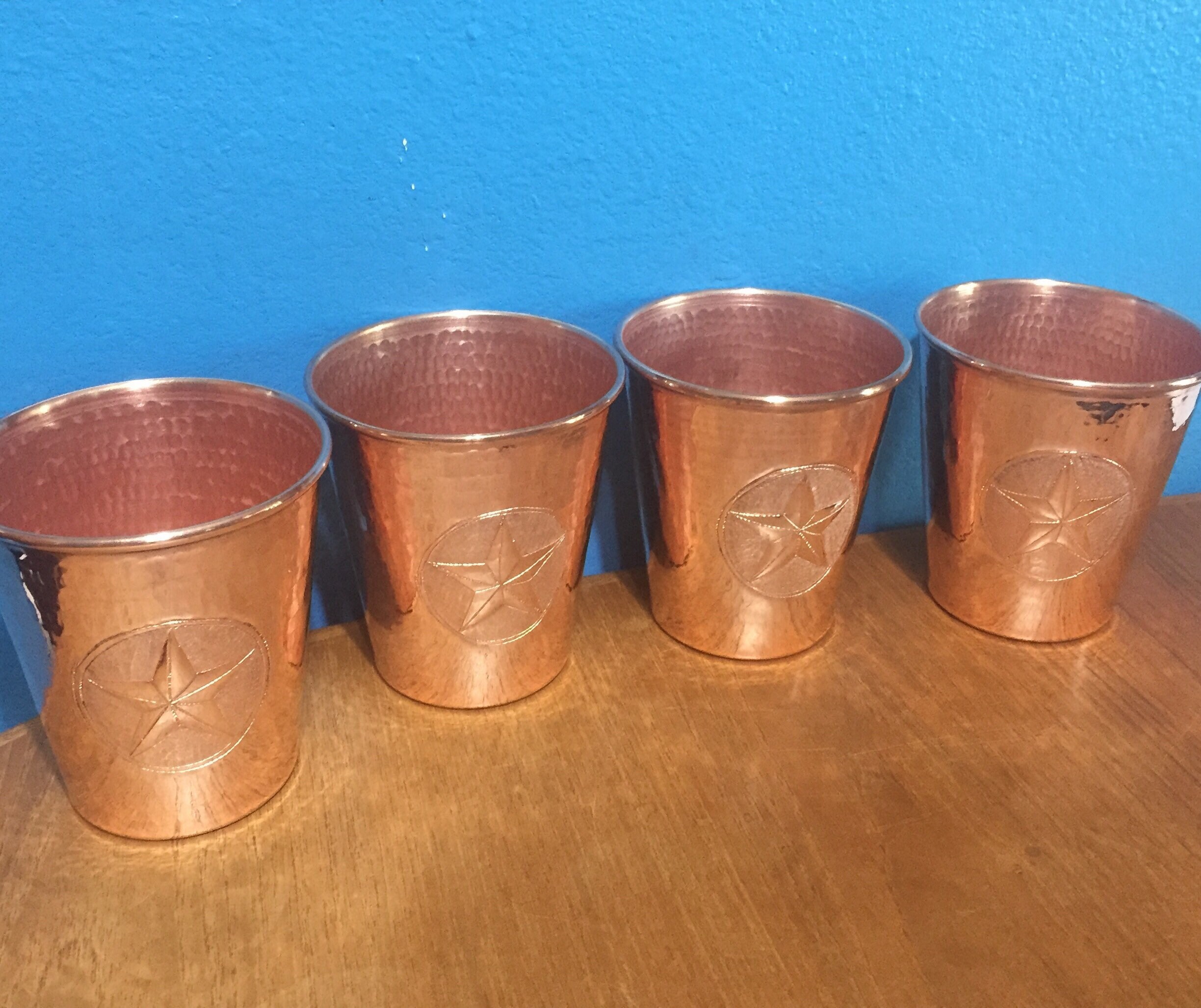 4pack of 18oz Moscow Mule Hammered Copper Tumblers w/ Texas Star logo