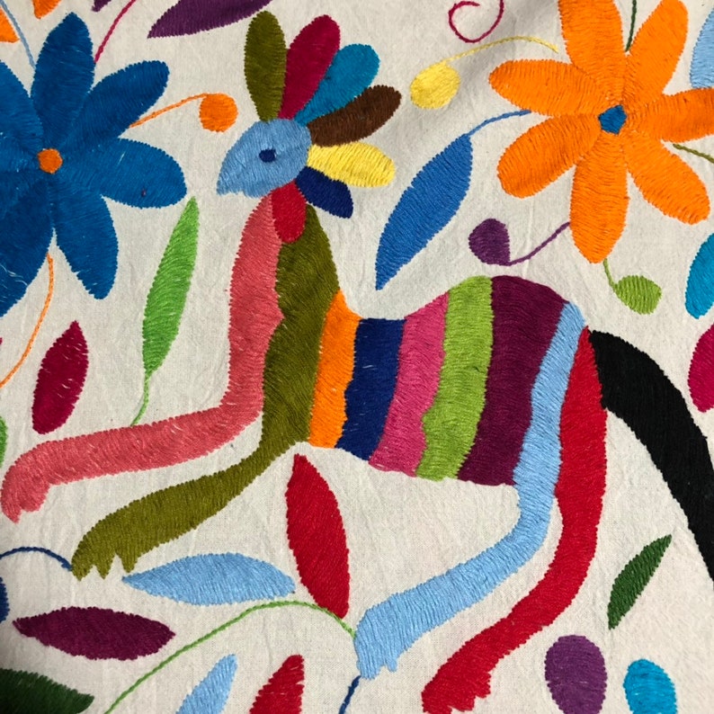 Otomi Hand Embroidered Table Runner Bed Scarf Frame-able Art Multi-color approx. 72 x 16