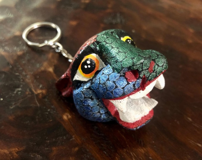 Alebrije Alebrije Jaguar Head Keychain  Handcrafted Wood Carving by Esperanza Martinez from Oaxaca, Mexico.