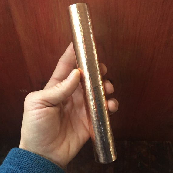 Handcrafted Pure Copper Cigar Tube. Hand Hammered Texture. 7 1/2