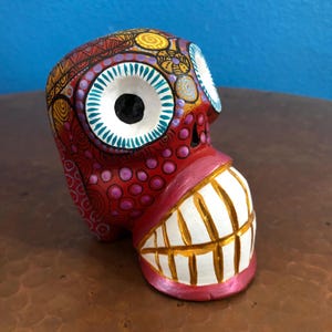 Alebrije Calavera Skull Handcrafted Wood Carving by Luis Garcia from Oaxaca, Mexico.