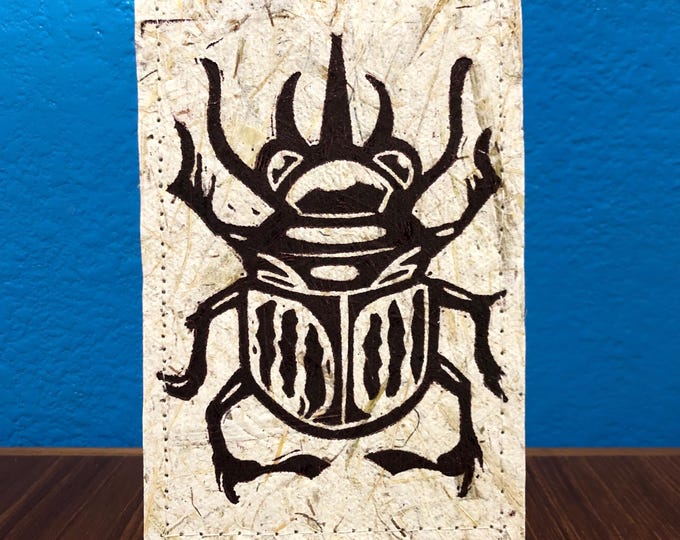Handmade Small Paper Journal / Notebook with Linocut Print Cornhusk Paper Covers and Eucalyptus Journal Paper (80 pages)