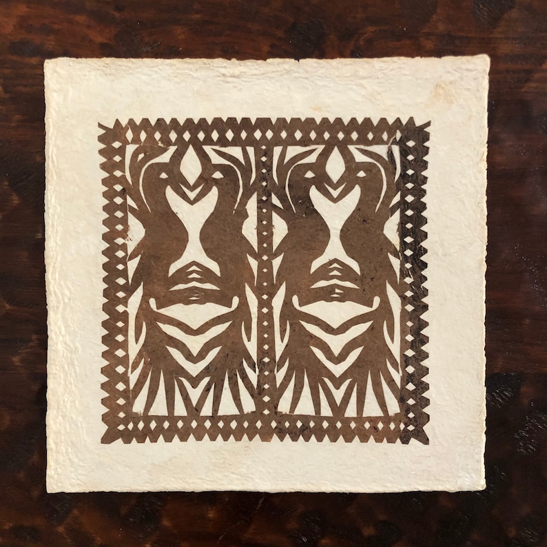 Amate Bark Paper Wall Art with Otomi Designs 7 34\u201d x 7 34\u201d