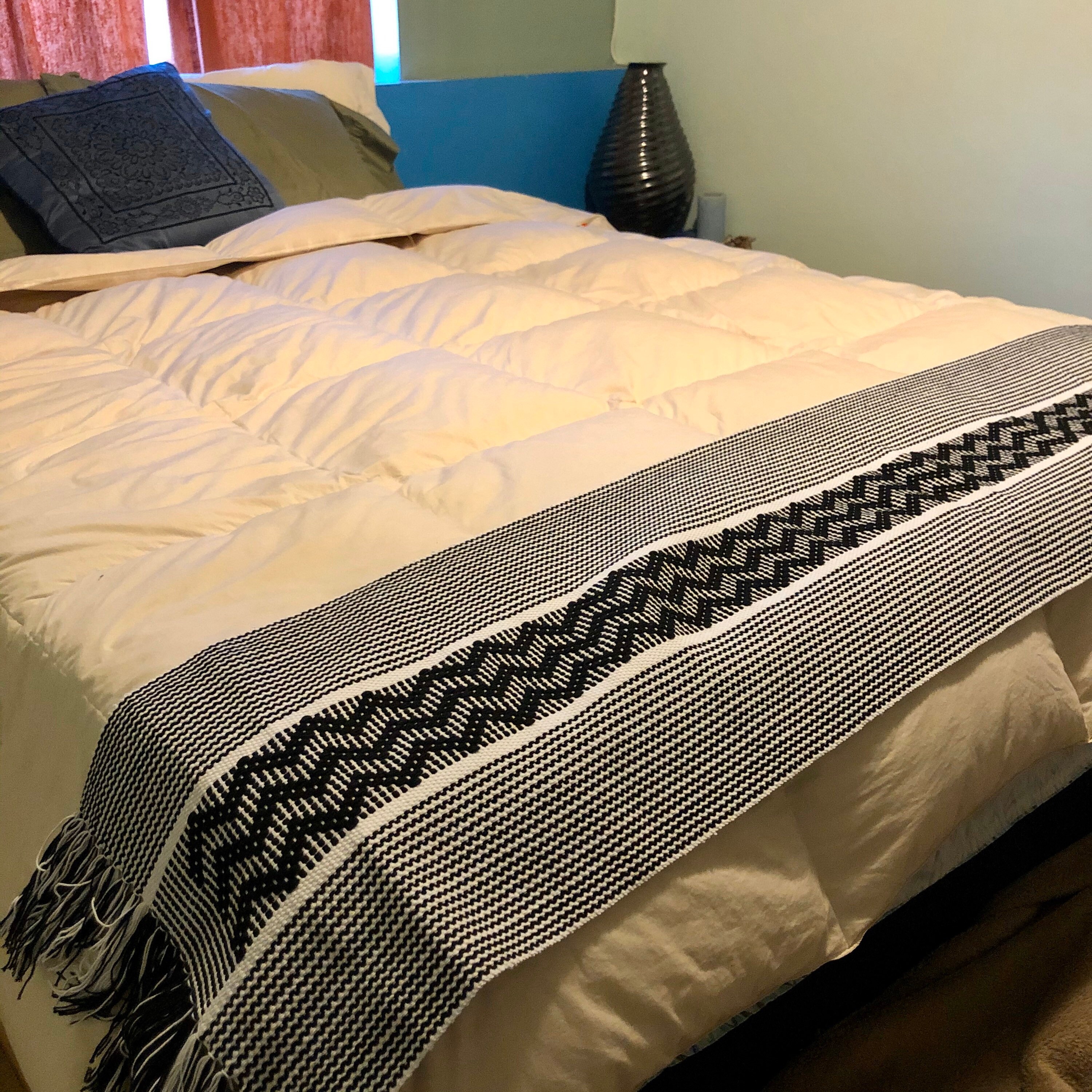 Handwoven Zapotec cotton table runner / bed runner approx. 72” x 14