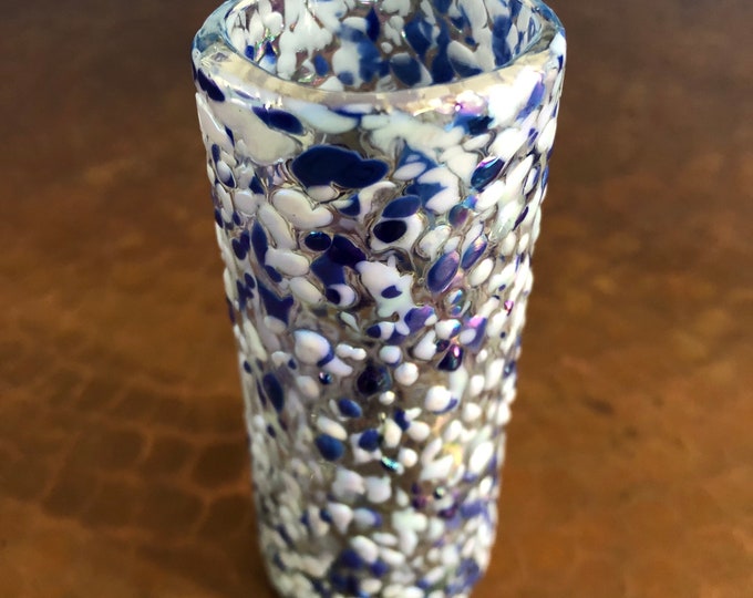 Hand Blown Shot Glass with Blue and White Confetti Design (2.5oz)