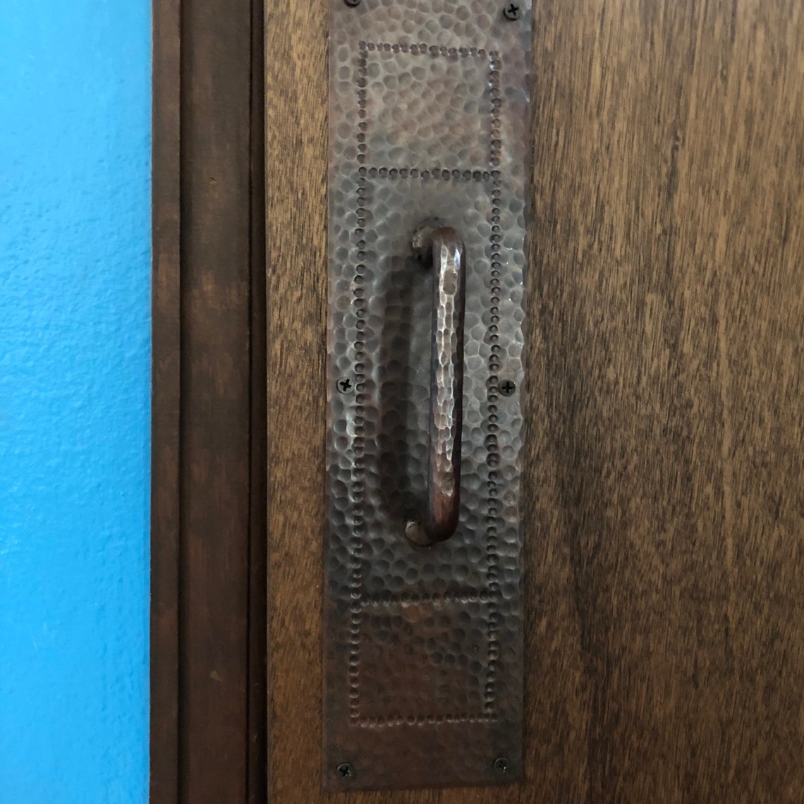 Hammered Copper Door Pull Plate With Brown Patina Etsy