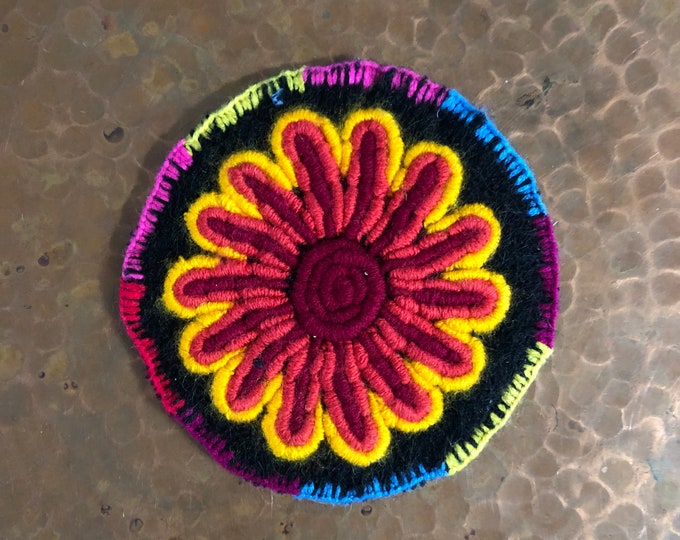 Hand Embroidered Drink Coaster from San Cristobal de las Casas, Chiapas, Mexico (4.5” diameter)