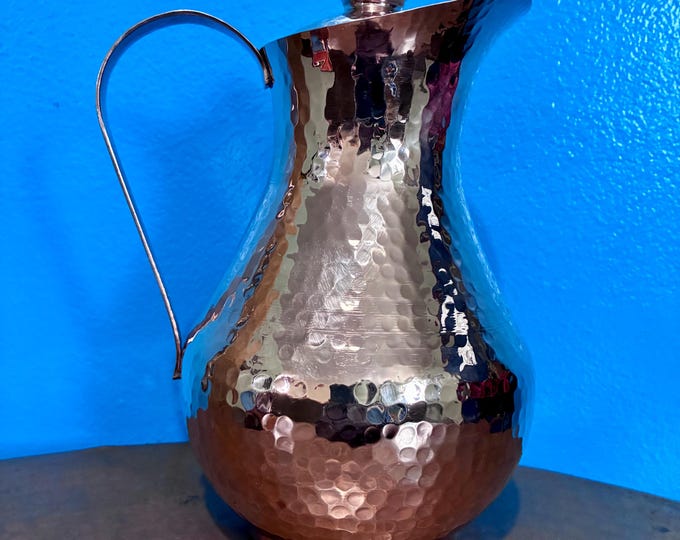 Hand Hammered Copper Pitcher with Lid - 2 Liters, Pure Copper