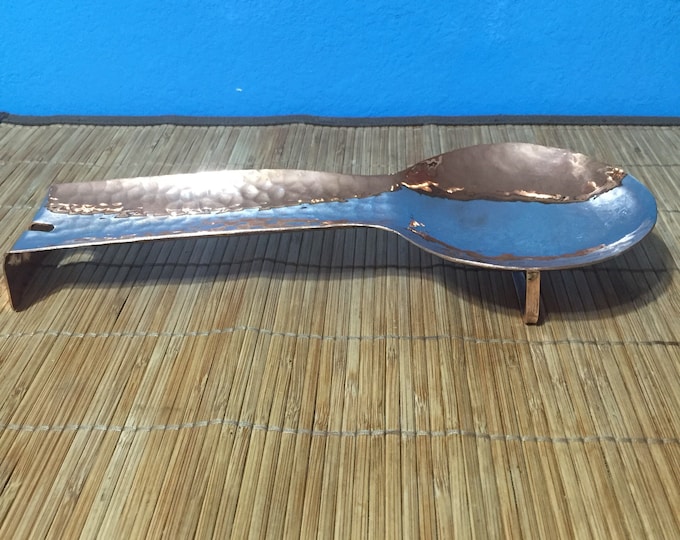 Handcrafted hammered copper spoon rest